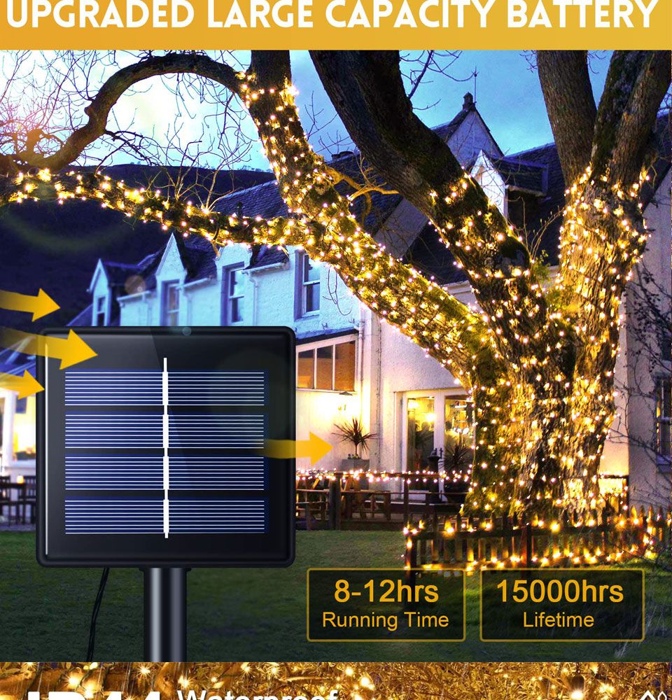 Outdoor Waterproof  Led Solar String Lights Fairy Light Solar Powered Garland Lights 8 Mode 32m Garden Wedding Decoration