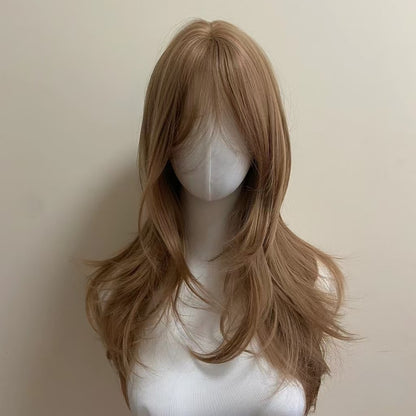 Peruca Ashely Roxo Escuro Feminina 55 cm Cabelo Longo Franja Cortina Camadas Liso Natural Cabelo Sintético Cosplay Perucas Lolita