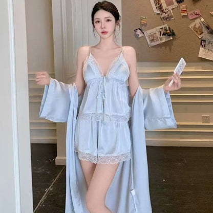French-Style Strapless Nightgown for Women Summer Strapless Robe Two-Piece Set Summer Purely Sensual Beauty Straps with Padded C