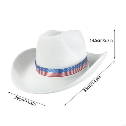 L5YA Elegant Homburg Hat with Unique Patriotic Band Flat Wide Brimmed Hat Surprise Gifts Headwear for Vacation Photo Props