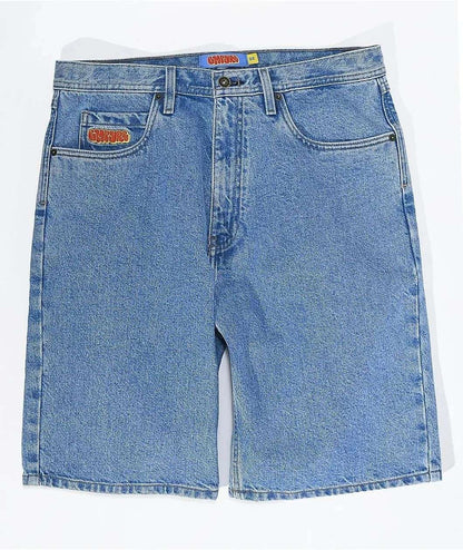 Empyre new gray denim skateboard shorts cartoon embroidery design loose jeans wide leg pants hip hop street Y2K couple pants