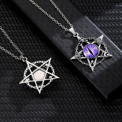 Colar com Pingente de Olho do Diabo em Formato de Pentagrama para Homens e Mulheres Joias Modernas Punk Retrô de Metal Não Ajustável de Gola Presentes