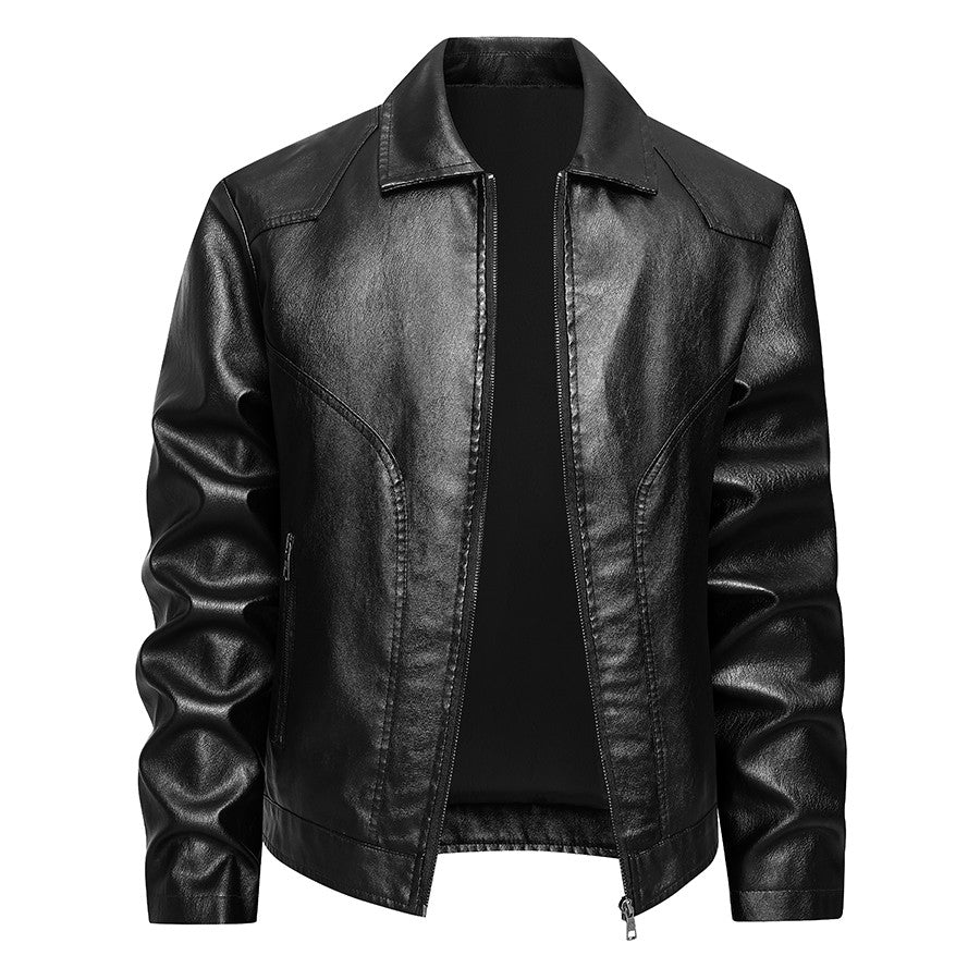 Men's Large Leather Jacket Fashion Collar PU Leather Motorcycle Slimming Cycling Coat New Men Waterproof Leather Jacket