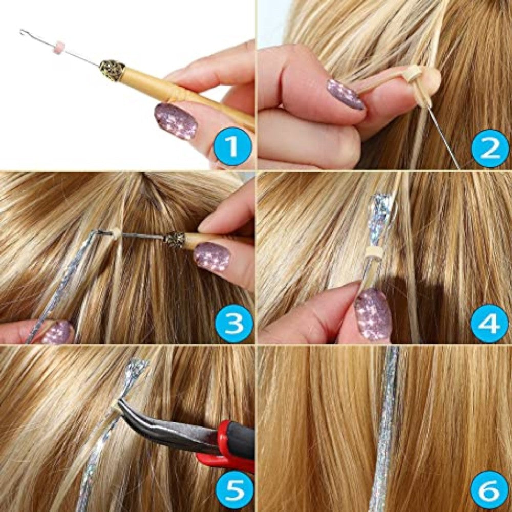 MISSQUEEN kit de cabelo sintético de 22 polegadas com 16 cores, com ferramentas, para extensão de cabelo feminino, tranças, brilho e cabelo cintilante