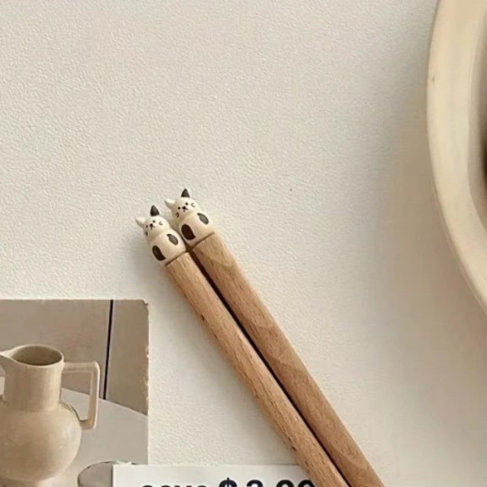 Hashis de Desenho Animado de Animais Fofos, Hashis de Madeira de Faia para Casais de Sushi, Utensílios de Jantar de Madeira Entalhados à Mão, Práticos e Bonitos