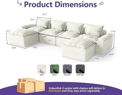 152" Cloud Modular Sectional – U-Shaped 4-Seater Couch with Ottomans, Deep Seat & Removable Cover for Living Room?