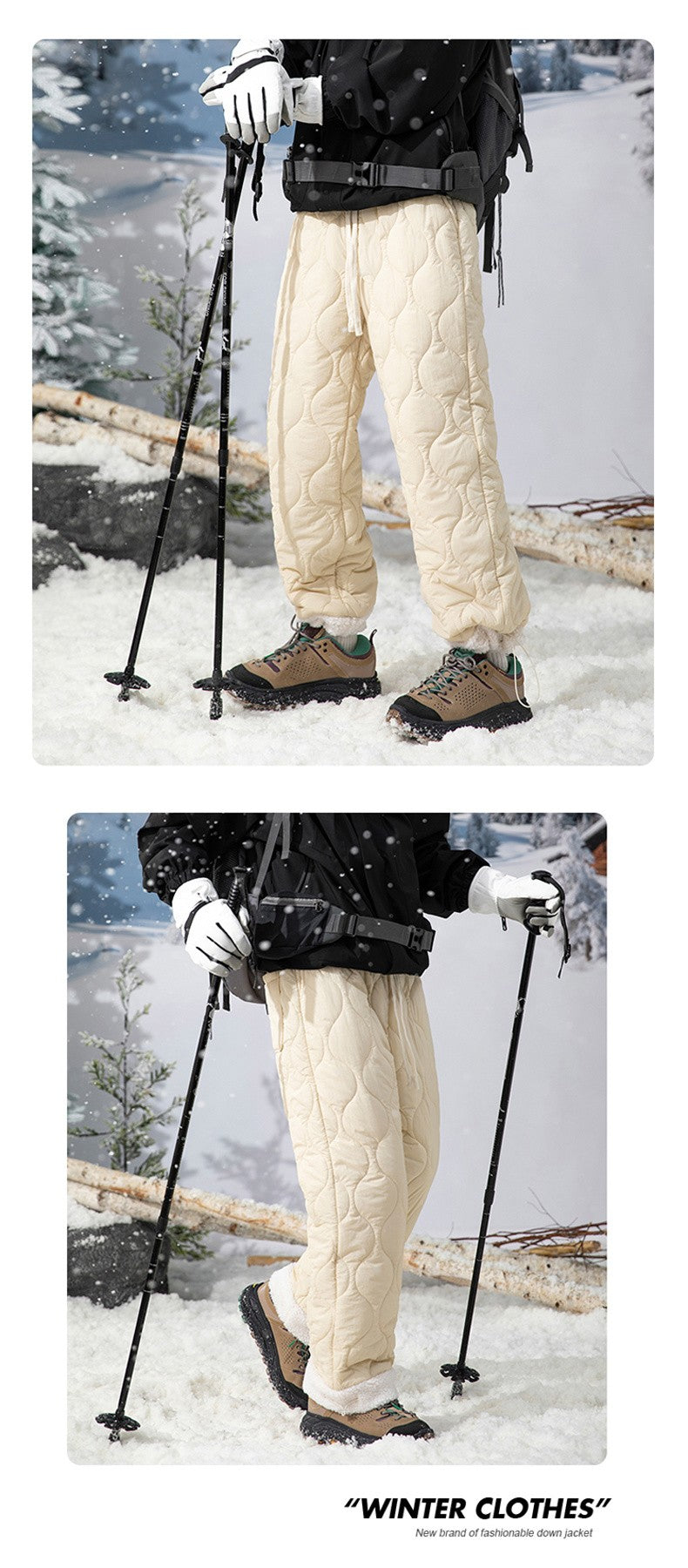Calça de Neve Masculina, Marca de Moda, Grossa, À Prova de Vento, Quente, Veludo de Cordeiro, Calça Feminina Casual, À Prova de Frio, Acolchoada com Algodão e Penugem
