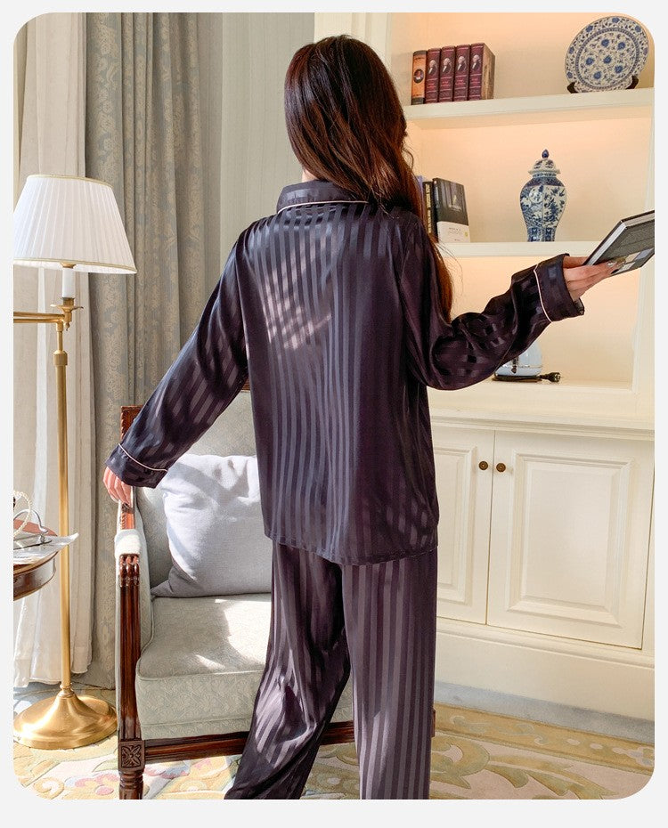 Women's Ice Silk Pajama Set Long Sleeve Long Pants Lightweight Sleepwear for Spring And Autumn Comfortable Homewear Pj Set