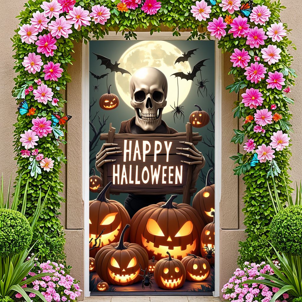 Happy Halloween Celebration Party Decoration Horror Skeleton Spooky Banner For Haunted House Door Cover Home Halloween Lining