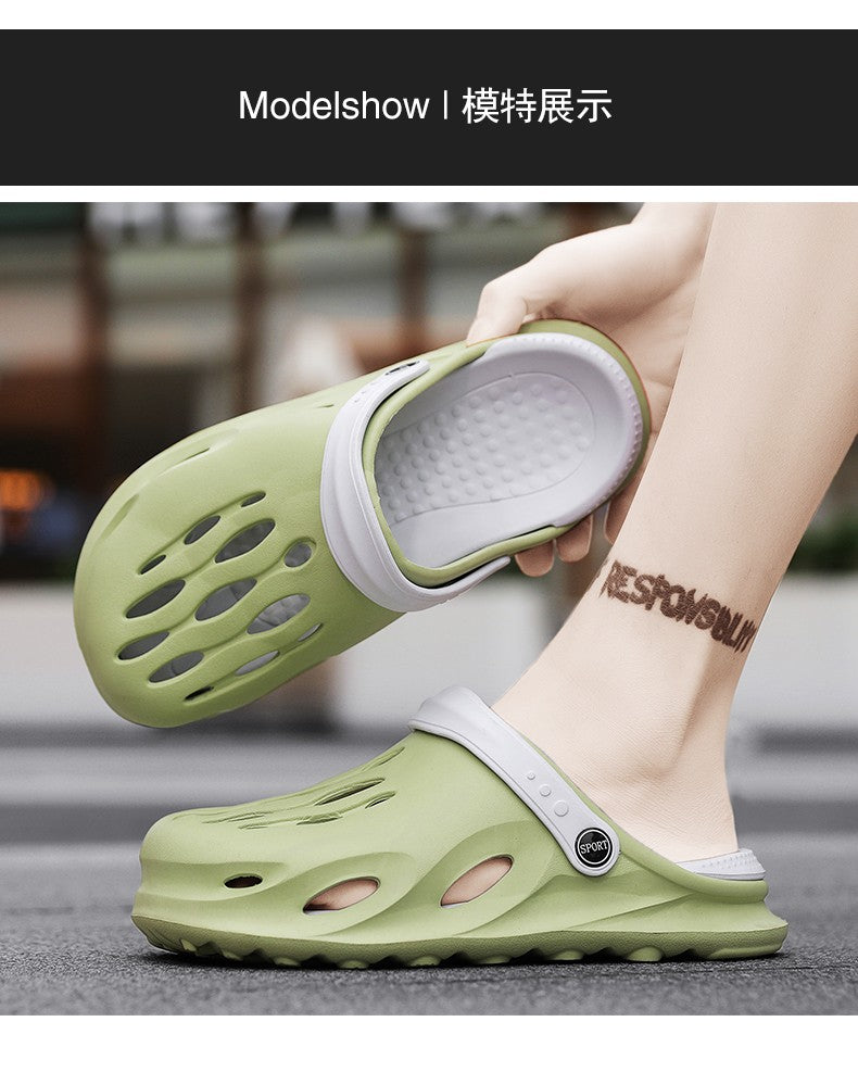 Summer Men's Fashion Beach Sandals Clogs Thick Sole Slipper Waterproof Anti-Slip Sandals Flip Flops Non-slip Soft EVA Hole Shoes