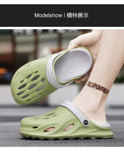 Summer Men's Fashion Beach Sandals Clogs Thick Sole Slipper Waterproof Anti-Slip Sandals Flip Flops Non-slip Soft EVA Hole Shoes