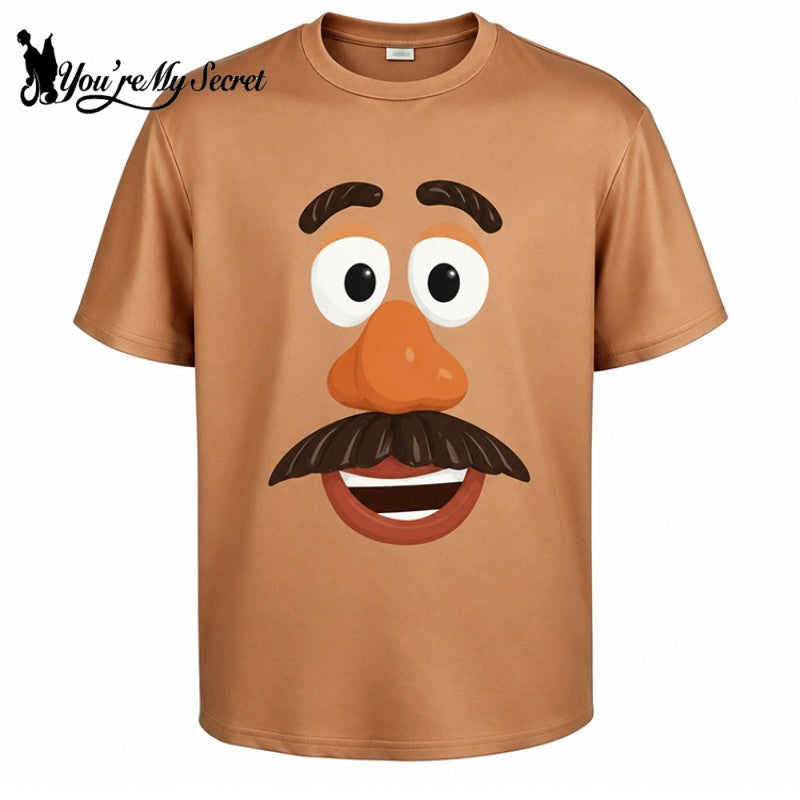 [You're My Secret] Mr. and Mrs. Potato Head Short Sleeve T-Shirt Funny Couple Cosplay Costume Halloween Party Outfit Brown Tops