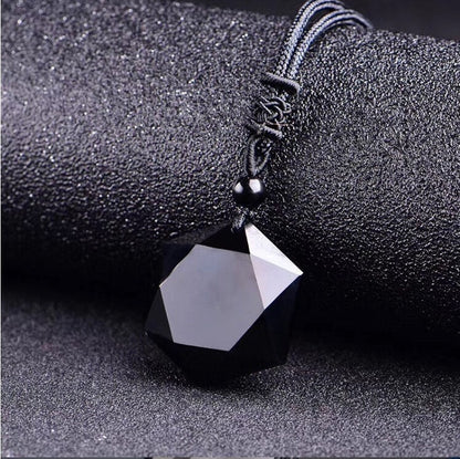 Colar com Pingente de Obsidiana Preta Nova Moda Pingente Estrela de Obsidiana Joias de Cristal da Sorte com Corda Grátis Dropshipping
