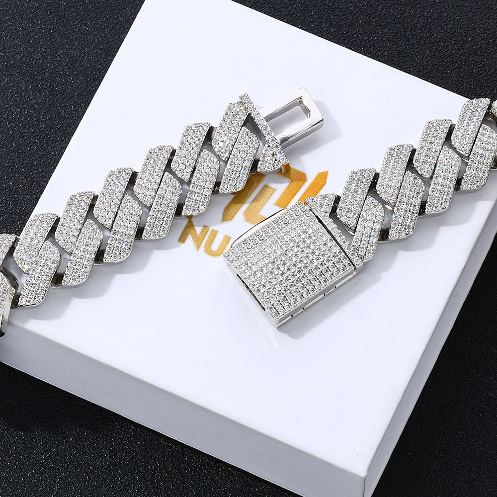 NUOYA High-Quality Hip-Hop Jewelry 20mm Jewelry Ice Necklace Diamond Three Rows Of Zircon Thick Cuban Chain Men's Necklace