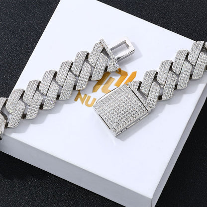 NUOYA High-Quality Hip-Hop Jewelry 20mm Jewelry Ice Necklace Diamond Three Rows Of Zircon Thick Cuban Chain Men's Necklace