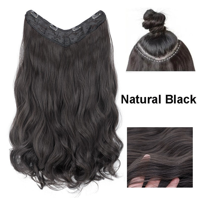 Apliques De Cabelo Sintético Em Formato V, 22 Polegadas, Com 4 Clipes, Uma Peça, Cachos Longos, Ondas, Para Mulheres