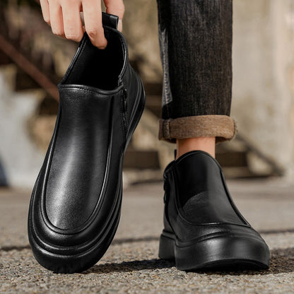 2025 Autumn New Leather Short Boots, Mid-calf Zipper Casual Outdoor Shoes, Anti-slip and Wear-resistant Men's Work Boots