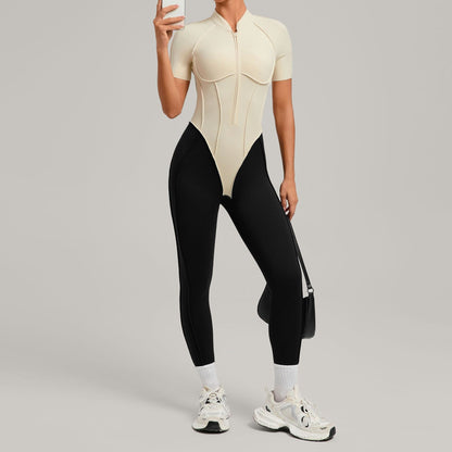 Women's New Yoga Jumpsuits with Contrasting Splicing Beauty Back Slim Fit One-piece Workout Gym Outdoor Sports Fitness Bodysuits
