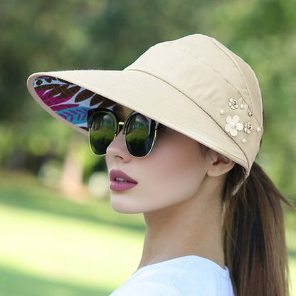 M-2Sun Hat Summer Shade hHt For Women Foldable Sun Protection Beach Large Brimmed Hat UV Protection Cycling Empty Top