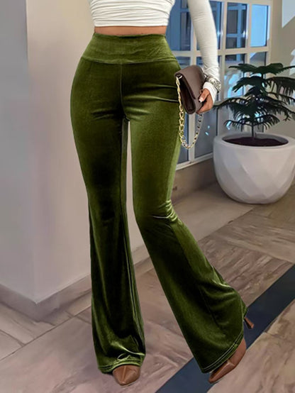 New canary flares women's spring and autumn thin pants high waist thin green wide leg pants casual straight leg micro cropped pa