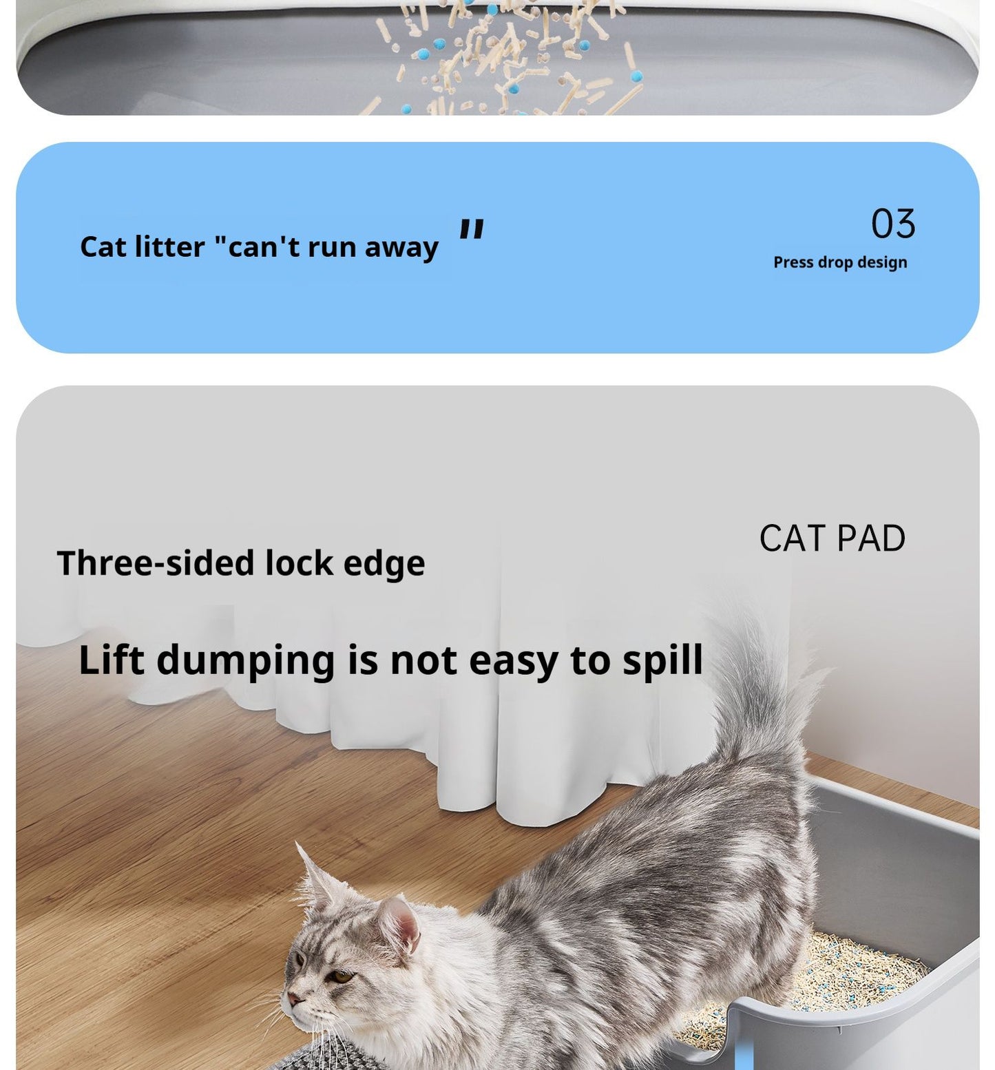 Tapete higiênico para gatos 60CMX90CM à prova d'água, camada dupla, para caixa de areia, tapete para gatos, tapete lavável e antiderrapante, para limpeza de animais de estimação