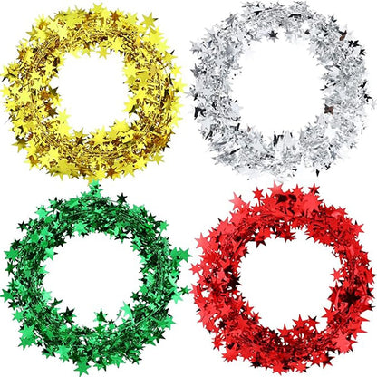 7.5m/8.2Yard Christmas Tree Decor Gold Silver Red Sparkly Star Wire Christmas Decorations Xmas Home Party Birthday Party Wedding