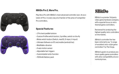 8BitDo Pro 2 Bluetooth Controller Gamepad Handle with Hall Effect for Nintendo Switch 2, PC, MacOS, Android, Steam, Raspberry Pi