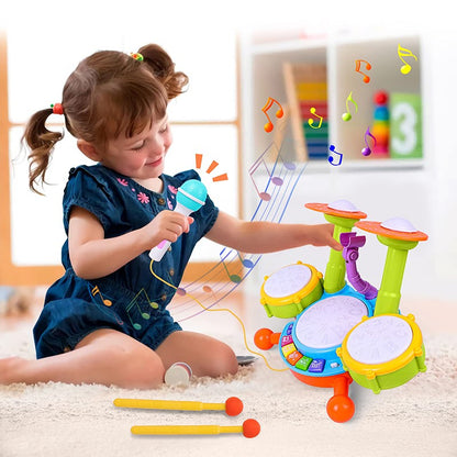 Hot Selling Creative Children Drums Set Electric Light Cool Music Drum Kit Percussion Instrument Baby Early Education Toys Gifts