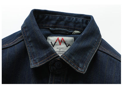 American Retro Workwear Long Sve Denim irt Loose Casual Striped ket irt Youth Trend Autumn Wear Iron Free