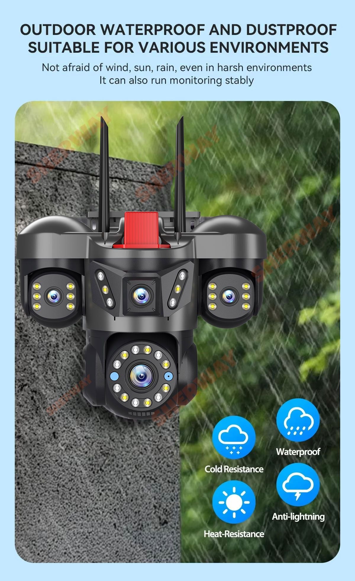 10K 20MP UHD Outdoor WiFi IP Camera Four Len Four Screen 360° 16X Zoom PTZ Security Cam Auto Tracking CCTV Wireless Surveillance