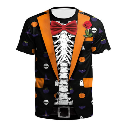 Halloween Skeleton T Shirt For Men Funny 3D Printed Tuxedo T-Shirt Cosplay Costume Suit Tie Tee Shirt Tops Kids Short Sleeves