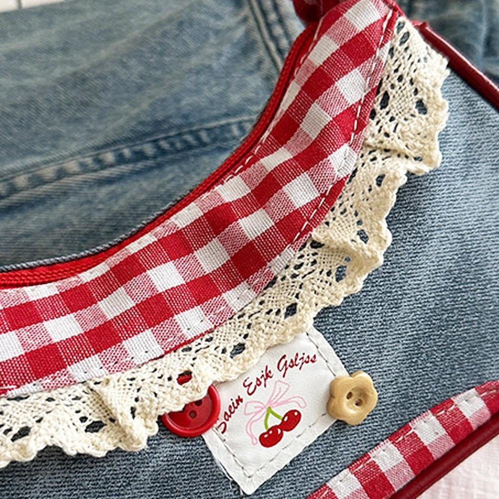 New Cute Checkered Handbags Sweet Lace Underarm Bag Bowknot Armpit Shoulder Crossbody Bag Y2k Fashion Casual Shoulder Bag