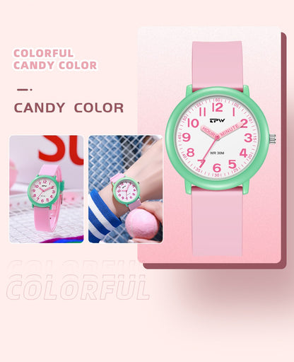 TPW Learning Watch Colorful Dial Cute Watch For Young Ladies Rubber Strap Luminous Hands