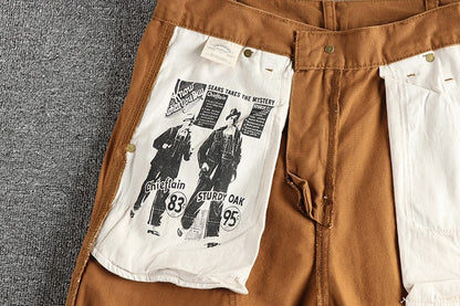 2025 Spring New American Retro Amekaji Heavyweight Woven Cargo Pants Men's Simple 100% Cotton Washed Straight Casual Trousers