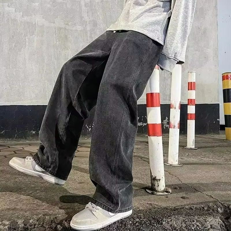 2025 Streetwear Loose Jeans Men Korean Style Fashion Loose Straight Wide Leg Pants Men's New Brand Clothing Black Light Blue