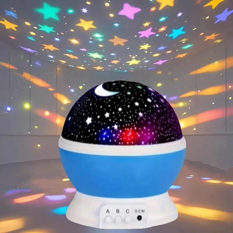 Projetor de luz noturna estrelada alimentado por USB com lua e estrelas – giratório em 360°, 9 modos de cores