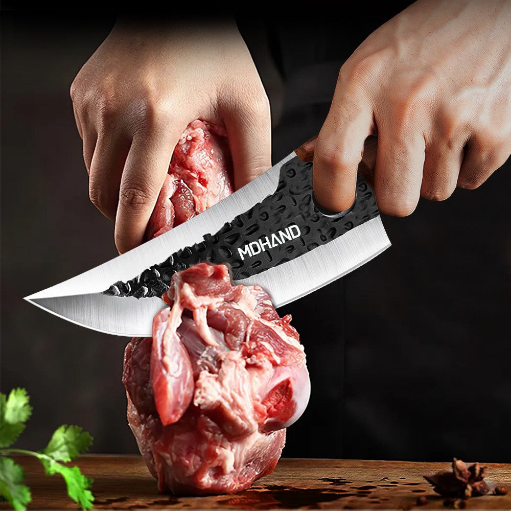 ZENG 4pcs Forged Kitchen Knives Meat Vegetable Hammered Style Chopper Red Sandalwood Handle Stainless Steel Bone Cutting Knife