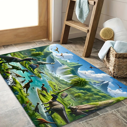 Dinosaur World doormat - A vibrant prehistoric scene in children's rooms, perfect for home decor and dinosaur enthusiasts