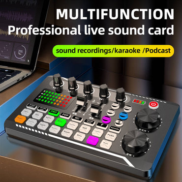 Equipamento DJ Microfone Placa de Som Console Estúdio Kit Placa de Som Cabo Telefone Mixer Mixer de Voz ao Vivo Computador Placa de Som F998