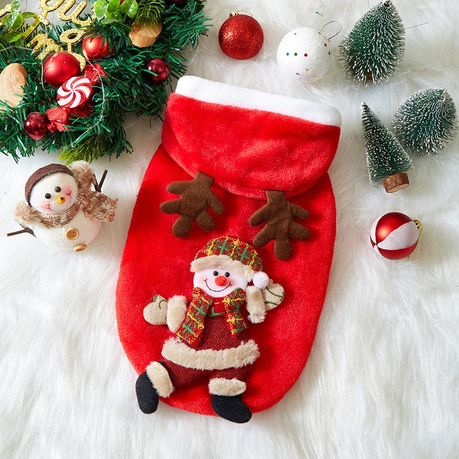Roupas de Natal para Cães Outono e Inverno Flannel Gatos Cães Moletons Roupas para Animais de Estimação para Cães Pequenos e Médios Fantasia de Natal para Cães e Gatos
