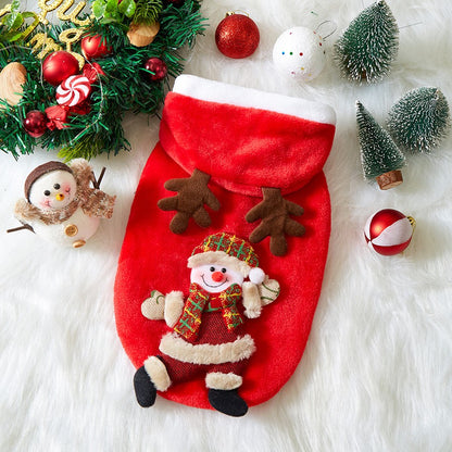 Roupas de Natal para Cães Outono e Inverno Flannel Gatos Cães Moletons Roupas para Animais de Estimação para Cães Pequenos e Médios Fantasia de Natal para Cães e Gatos