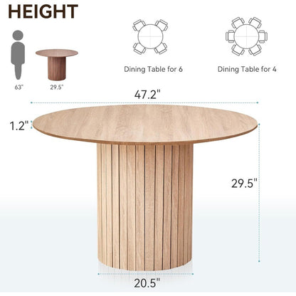 47" Round Dining Table for 4, [Chamfered Edge 1.2" Thickness Tabletop] Farmhouse Kitchen Table Circle Pedestal Dinner Table, ?47