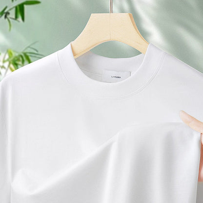 64% Cotton 25% Bamboo Fiber Cool T Shirt Men Short Sleeve Summer Tops For Men Round Neck Skin Friendly Solid Color Male Clothes