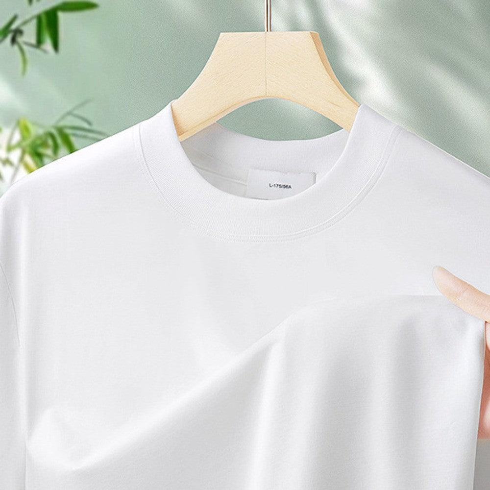 64% Cotton 25% Bamboo Fiber Cool T Shirt Men Short Sleeve Summer Tops For Men Round Neck Skin Friendly Solid Color Male Clothes