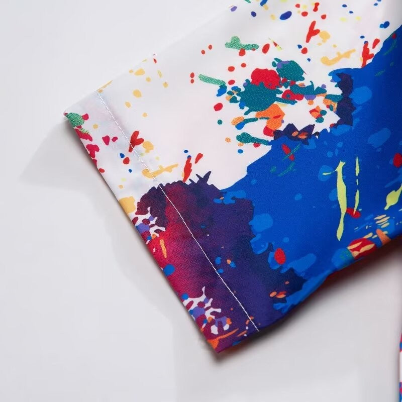 Y2K Men Oversize Street Fashion Summer Daily Shirt Hawaiian Splash-ink Print Casual Loose Short Sleeve Beach Shirts For Man Tops