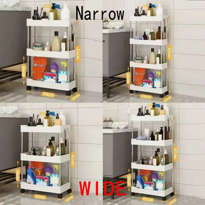 Bathroom Storage Rack with Wheels 3/4 Layer Rolling Utility Cart Bathroom Storage Organizer Multi-purpose Utility Cart