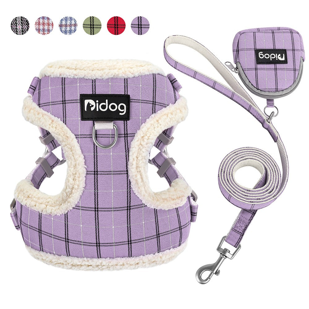 Conjunto de Coleira e Peitoral Respirável para Cães Peitoral de Pele para Cães Quente de Inverno Colete Corda para Passeio de Animais com Saco de Lixo para Cães Pequenos e Médios