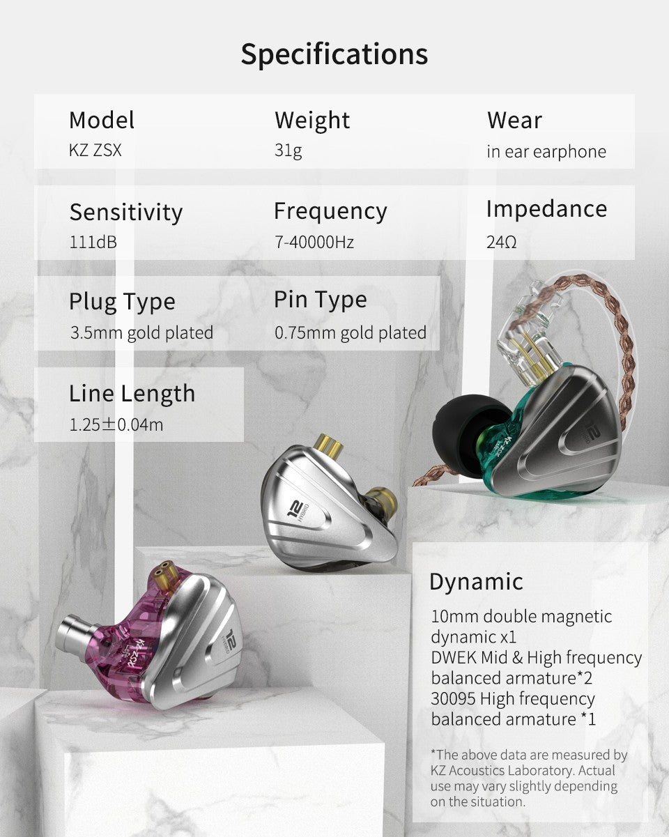 KZ ZSX Terminator Metal Headset 5BA+1DD Hybrid 12 drivers HIFI Bass Earbuds In-Ear Monitor Noise Cancelling Earphones