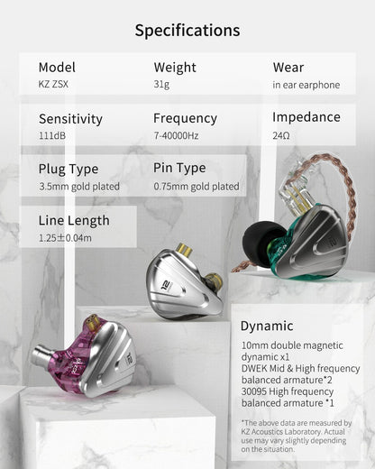 KZ ZSX Terminator Metal Headset 5BA+1DD Hybrid 12 drivers HIFI Bass Earbuds In-Ear Monitor Noise Cancelling Earphones