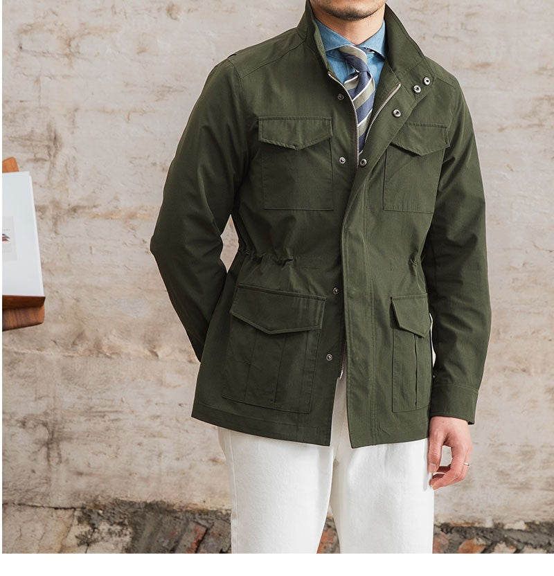 Three Spring and Summer Light Vertical Collar Waist Half Hanging M65 British Jacket Men's Retro Hunting Wear Waterproof Jacket